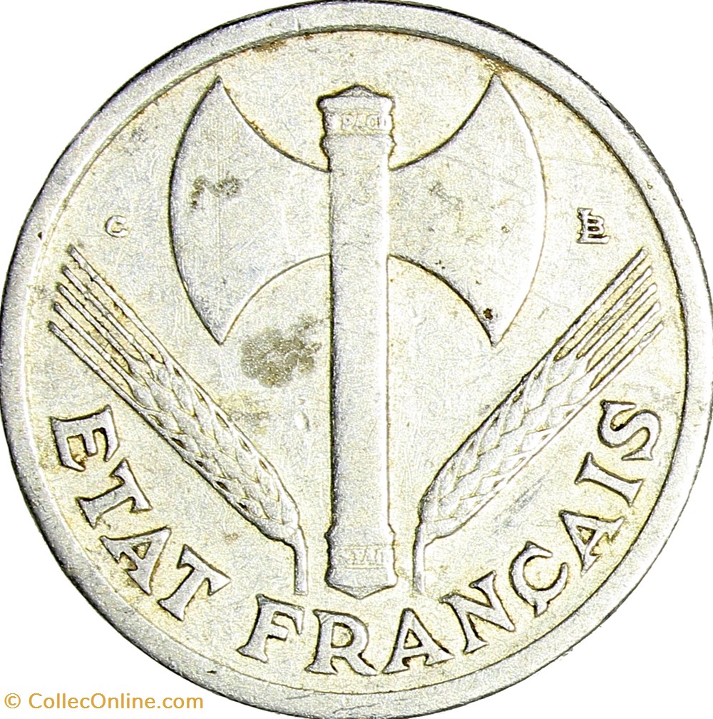 1 franc francisque, légère, Etat Français, 1944, Castelsarrasin, petit C monnaies monde france 1 franc francisque legere etat francais 1944 castelsarrasin petit c