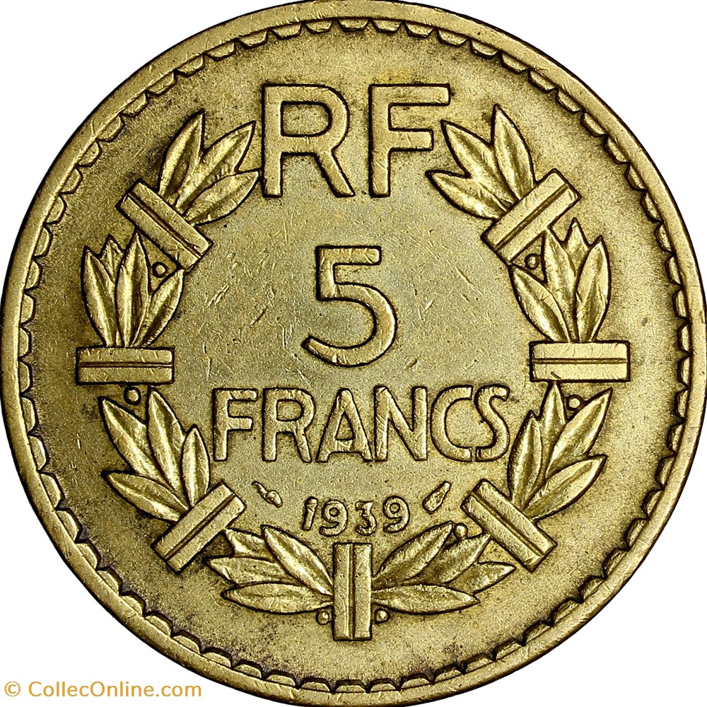 monnaies france modernes 5 francs lavrillier bralu iiie republique 1939