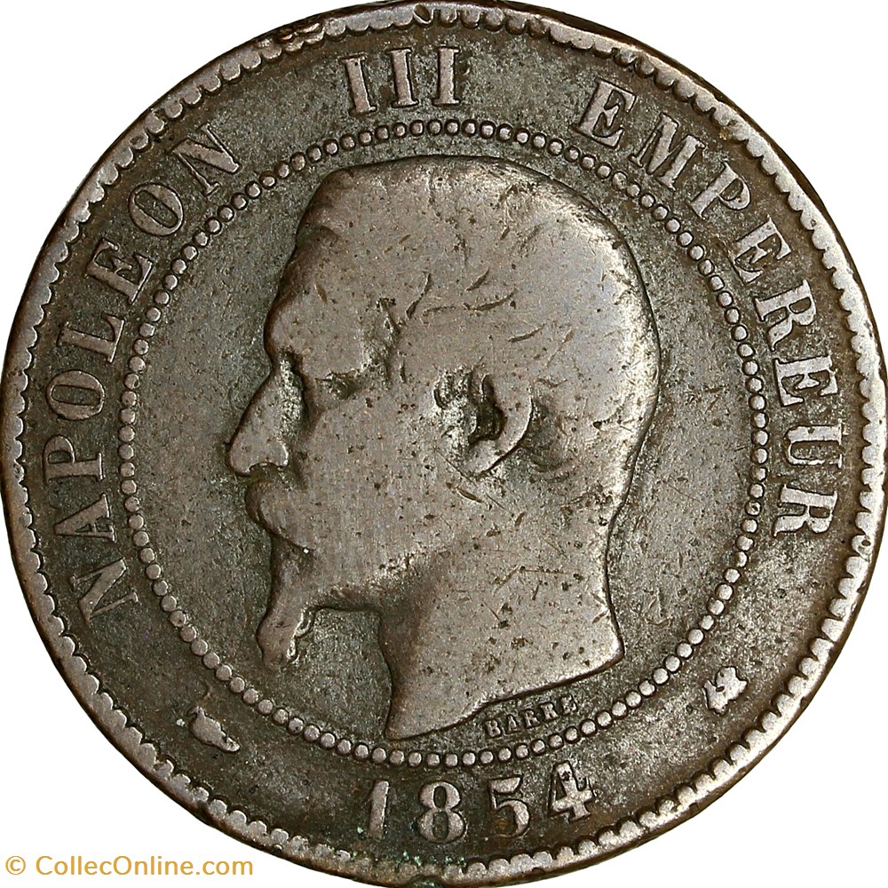 Dix centimes, tête nue, Napoléon III, 1854, Bordeaux monnaies monde france dix centimes tete nue napoleon iii 1854 bordeaux