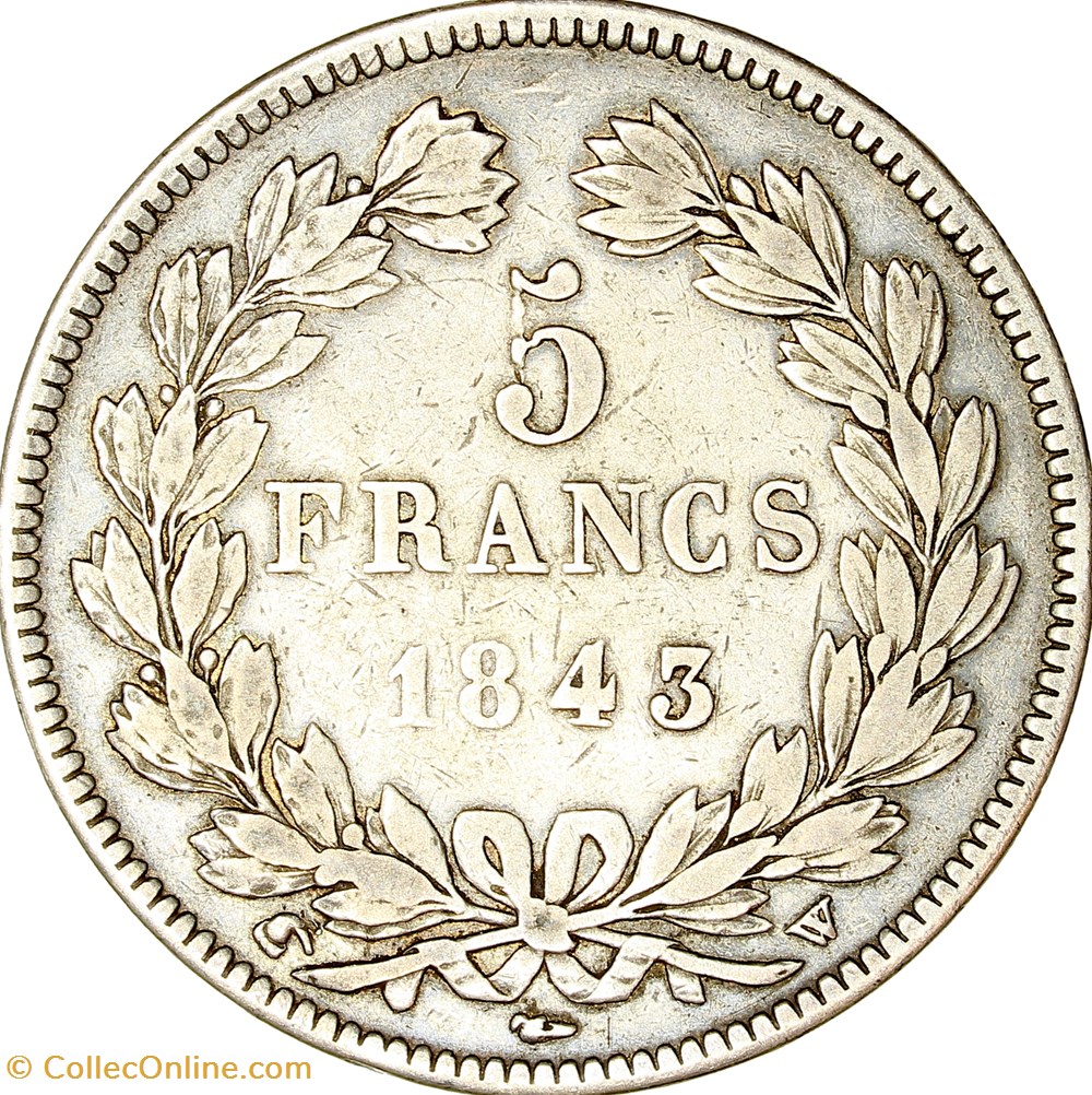 5 francs, 2e type Domard, Louis-Philippe Ier, 1843, Lille monnaies monde france 5 francs 2e type domard louis philippe ier 1843 lille