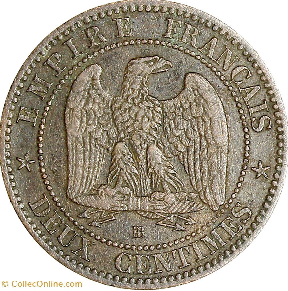 Deux centimes, tête laurée, buste provisoire, Napoléon III, 1861, Strasbourg monnaies monde france deux centimes tete lauree buste provisoire napoleon iii 1861 strasbourg