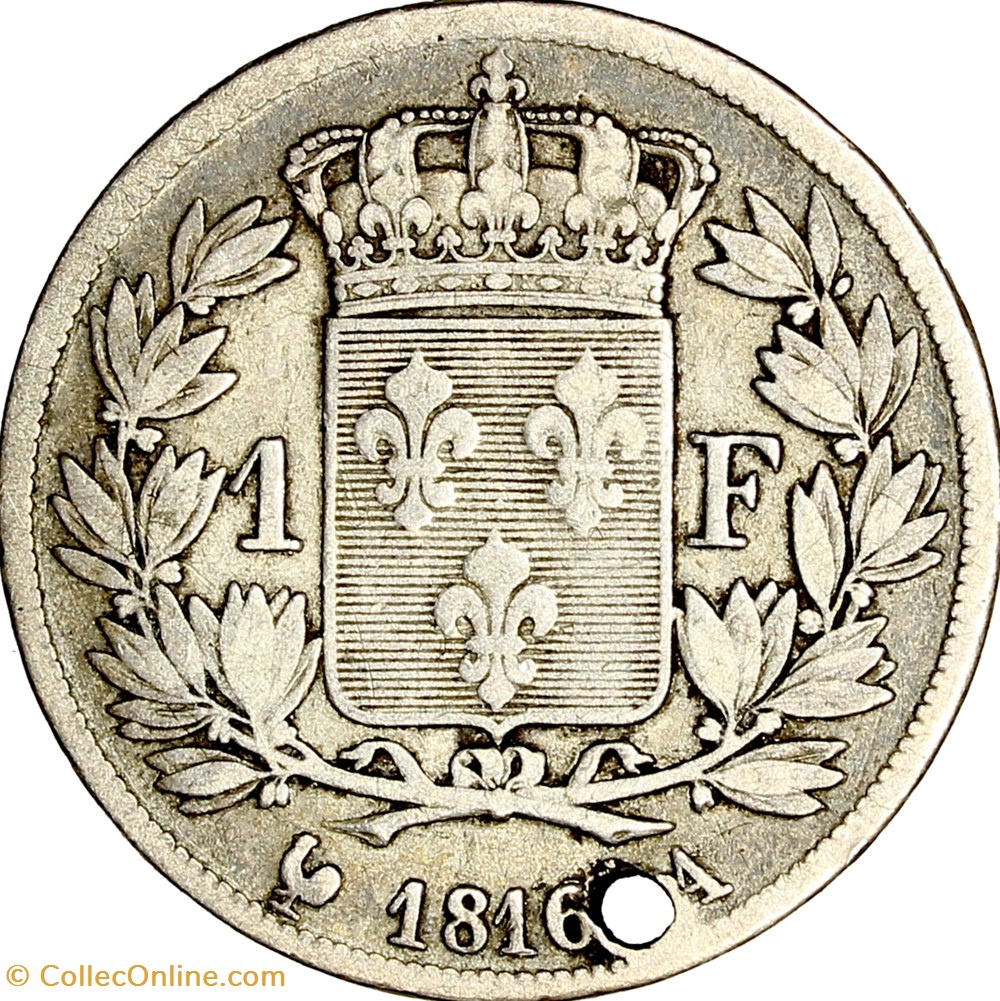 monnaies monde france 1 franc louis xviii 1816 paris