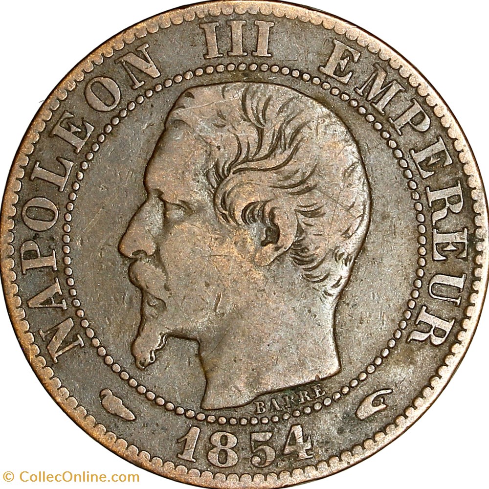 Cinq centimes, tête nue, Napoléon III, 1854, Paris monnaies monde france cinq centimes tete nue napoleon iii 1854 paris
