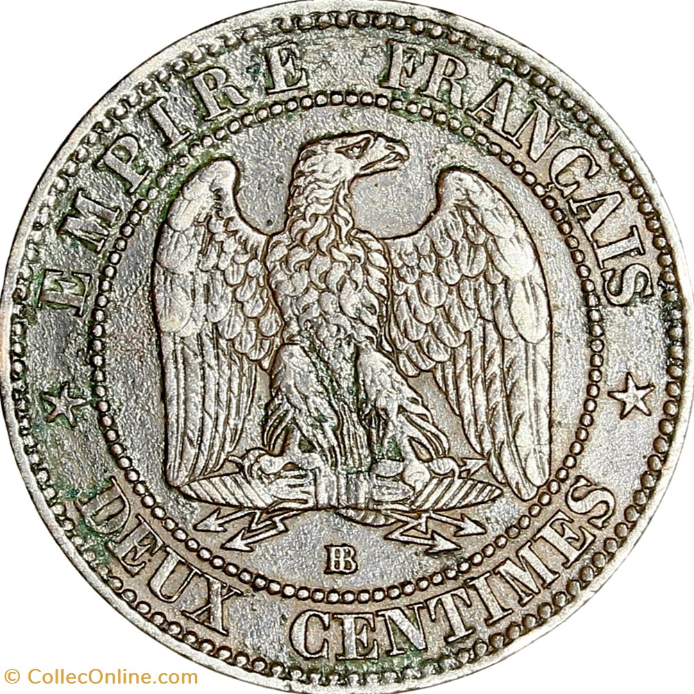 Deux centimes, tête nue, Napoléon III, 1855, ancre, Strasbourg monnaies monde france deux centimes tete nue napoleon iii 1855 ancre strasbourg