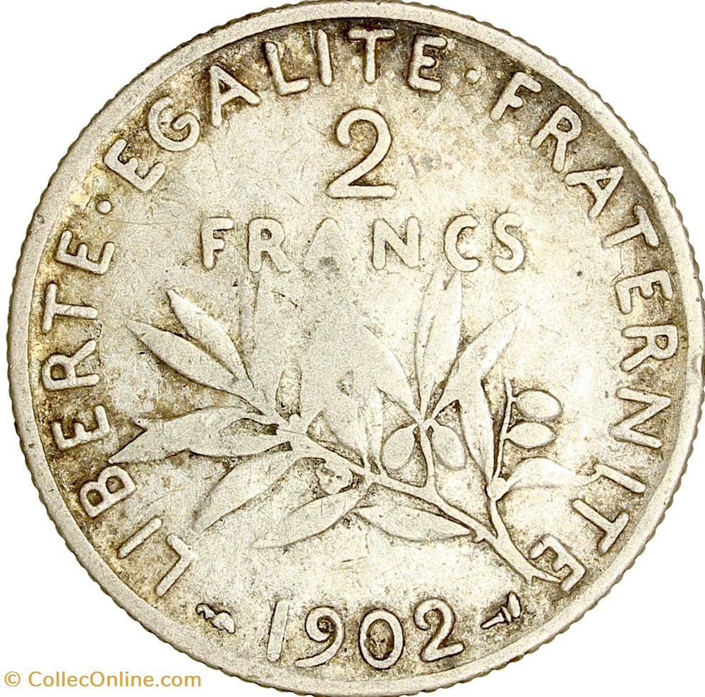 2 francs Semeuse, IIIe République, 1902 monnaies monde france 2 francs semeuse iiie republique 1902