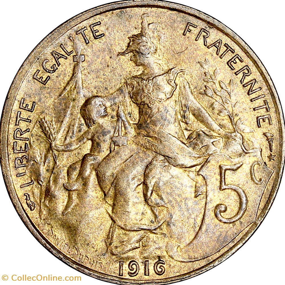 5 centimes Daniel-Dupuis, IIIe République, 1916★ monnaies france modernes 5 centimes daniel dupuis iiie republique 1916