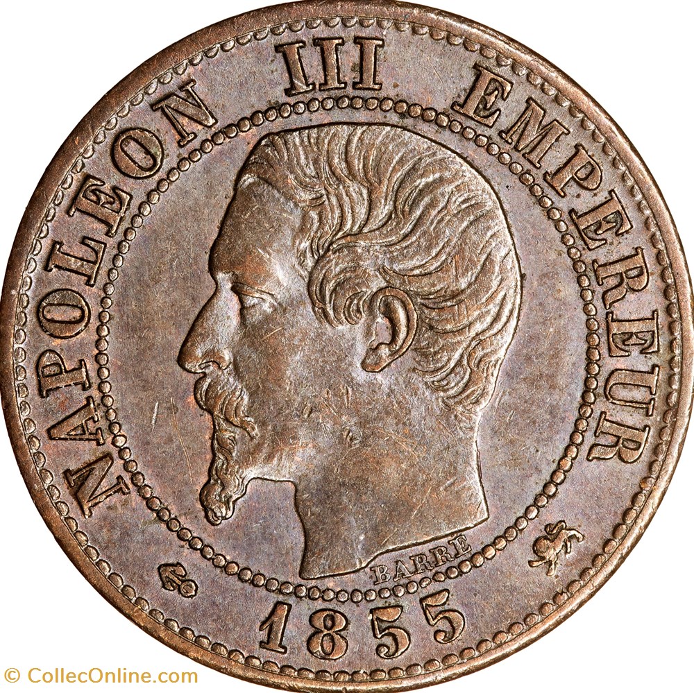monnaies monde france un centime tete nue napoleon iii 1855 petite ancre lyon