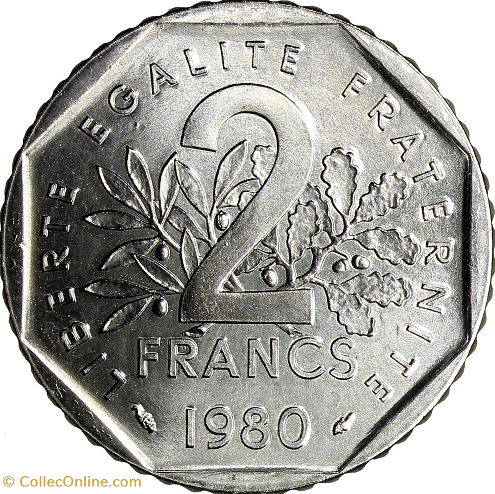 2 francs Semeuse, nickel, FDC, 1980 monnaies monde france 2 francs semeuse nickel fdc 1980