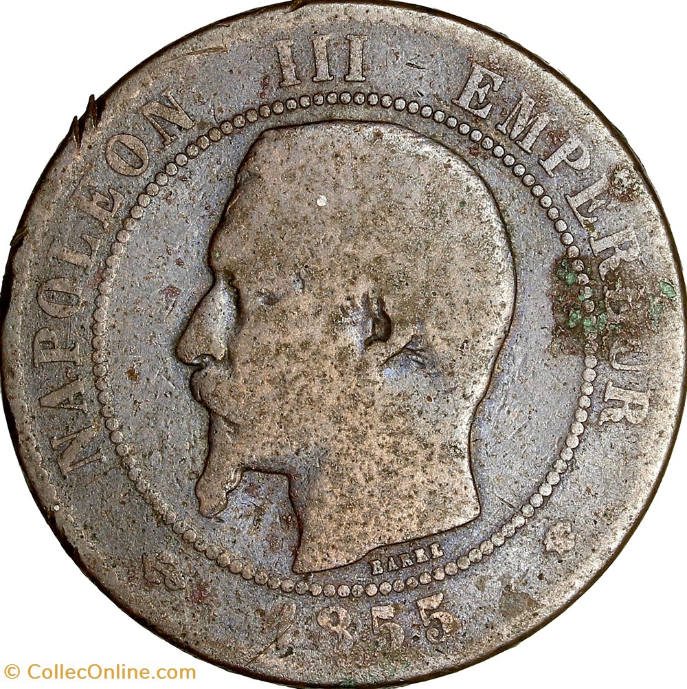 Dix centimes, tête nue, Napoléon III, 1855, ancre, Marseille monnaies monde france dix centimes tete nue napoleon iii 1855 ancre marseille