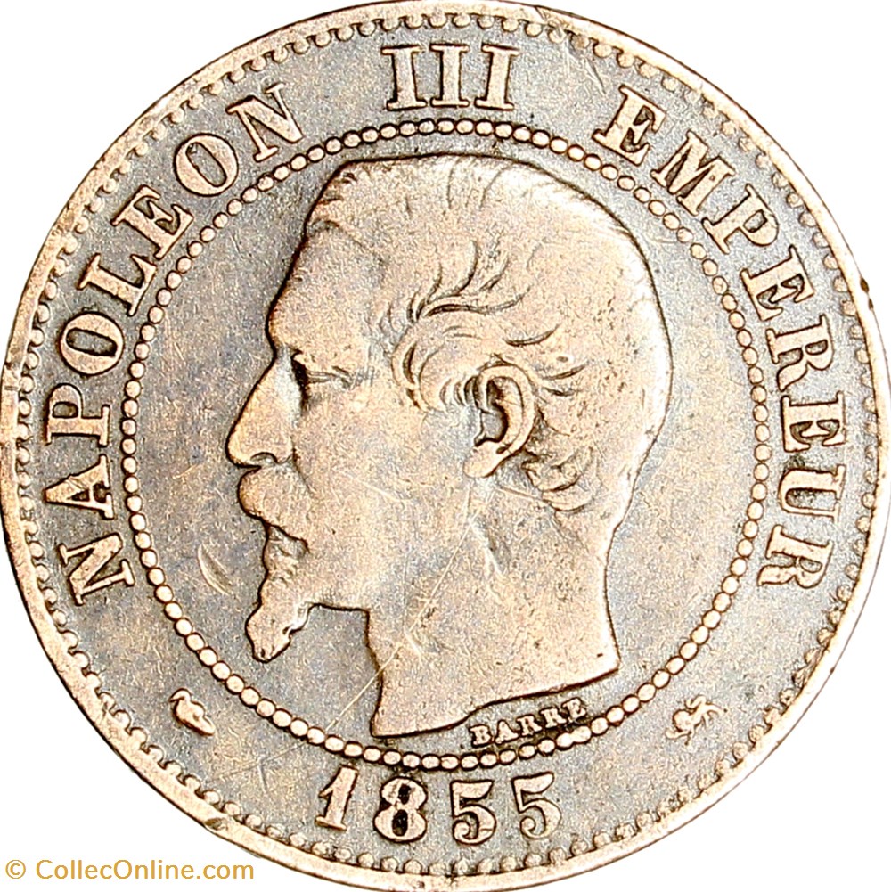 Deux centimes, tête nue, Napoléon III, 1855, chien, petit lion, grand D, Lyon monnaies monde france deux centimes tete nue napoleon iii 1855 chien petit lion grand d lyon