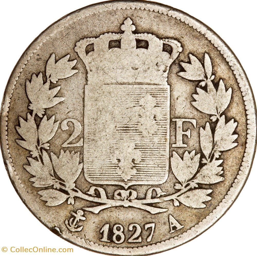 2 francs, Charles X, 1827, Paris monnaies monde france 2 francs charles x 1827 paris