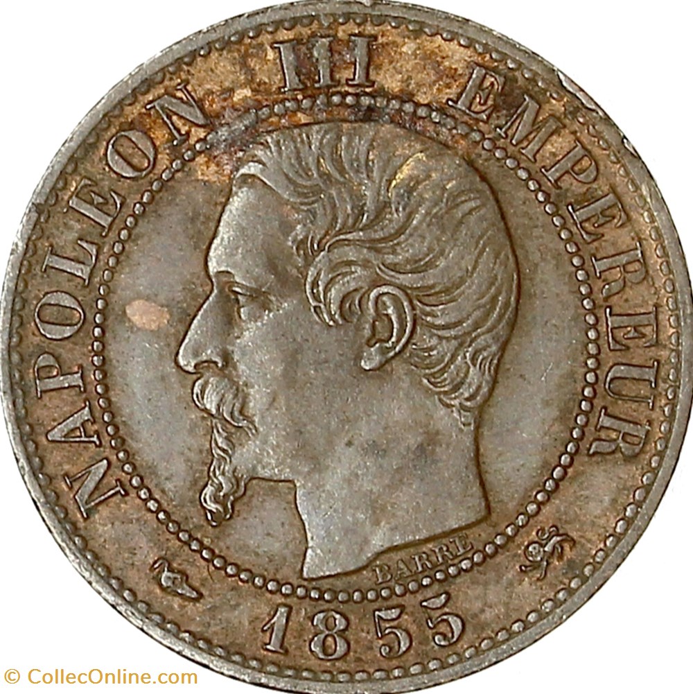 Un centime, tête nue, Napoléon III, 1855, chien, Lyon monnaies monde france un centime tete nue napoleon iii 1855 chien lyon