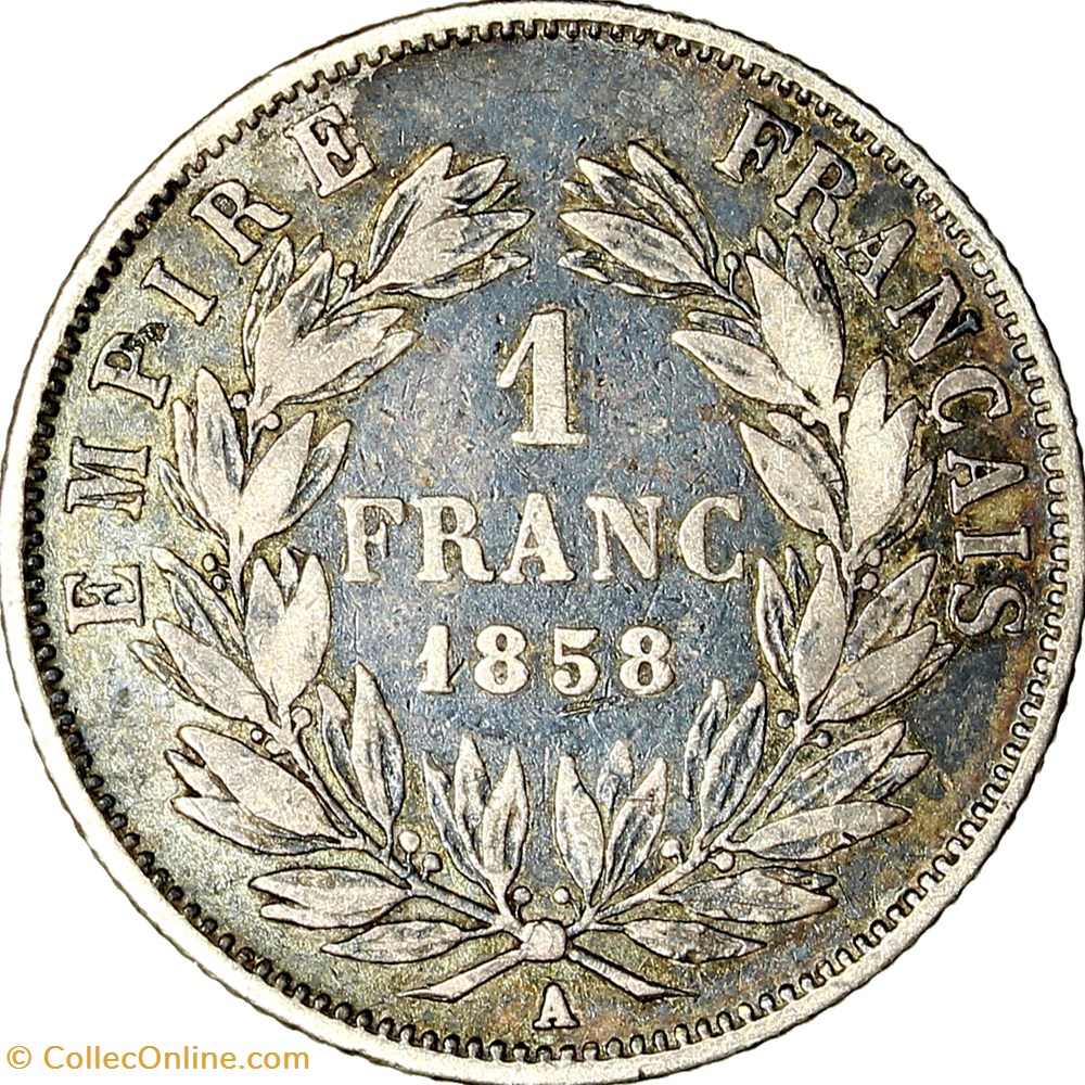 1 franc, tête nue, Napoléon III, 1858, Paris monnaies monde france 1 franc tete nue napoleon iii 1858 paris