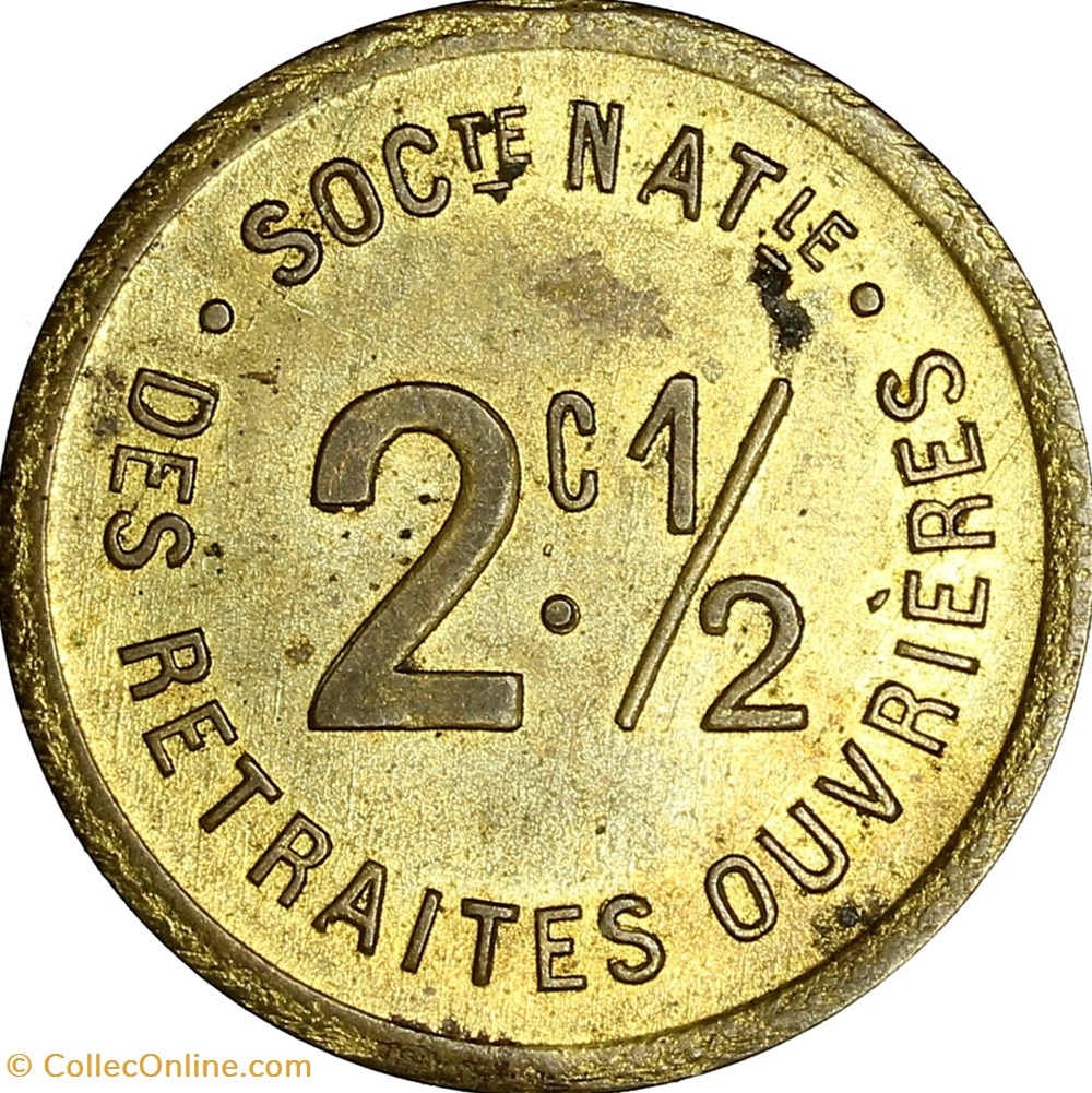 2,5 centimes, Société Nationale des Retraites Ouvrières, non daté monnaies monde france 2 5 centimes societe nationale des retraites ouvrieres non date