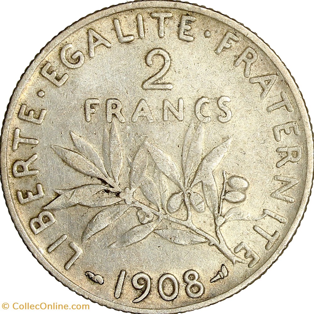 2 francs Semeuse, IIIe République, 1908 monnaies monde france 2 francs semeuse iiie republique 1908