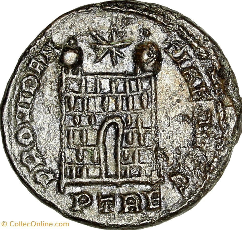 Centenionalis de Constantin Ier, Porte de camp, 327-328, Trèves monnaies antiques romaines imperiales et republicaines centenionalis de constantin ier porte de camp 327 328 treves