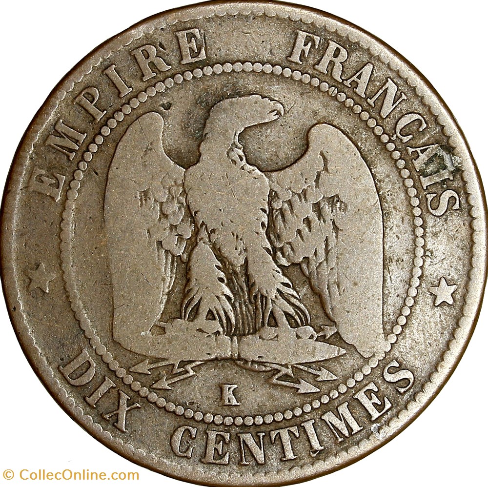 Dix centimes, tête laurée, Napoléon III, 1863, Bordeaux monnaies monde france dix centimes tete lauree napoleon iii 1863 bordeaux