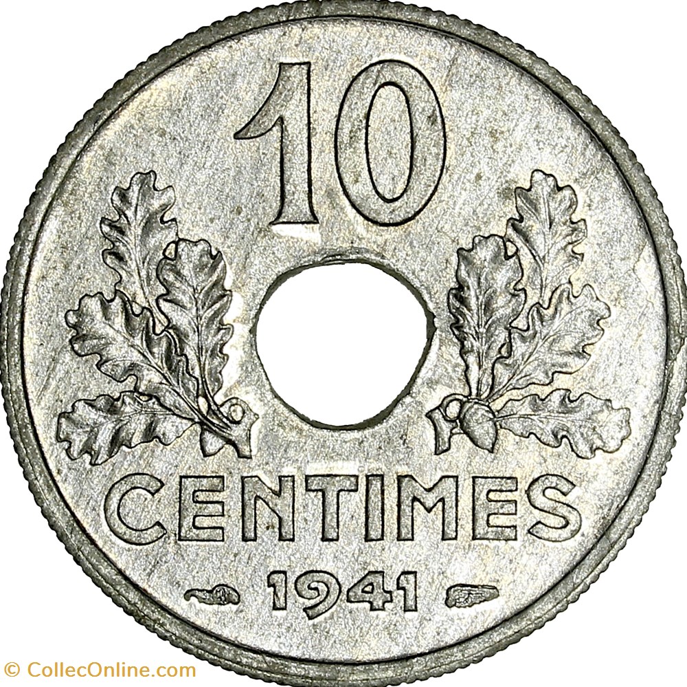 10 centimes Etat-Français, grand module, Etat Français, 1941 monnaies monde france 10 centimes etat francais grand module etat francais 1941
