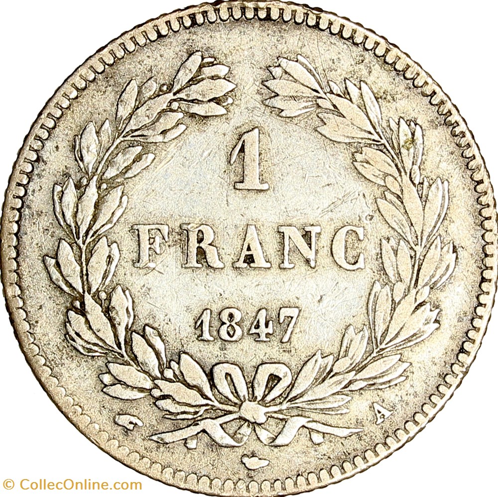 1 franc couronne de chêne, Louis-Philippe Ier, 1847, Paris monnaies monde france 1 franc couronne de chene louis philippe ier 1847 paris