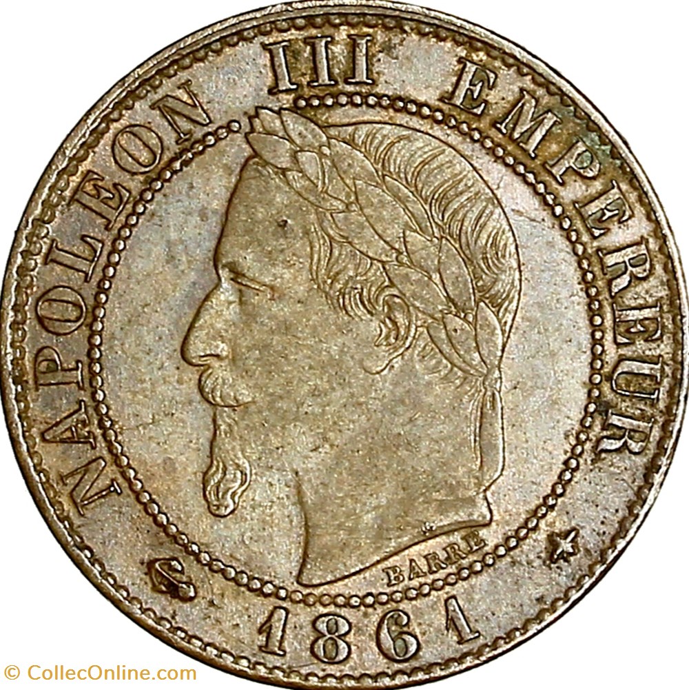 Un centime, tête laurée, Napoléon III, 1861, Paris monnaies monde france un centime tete lauree napoleon iii 1861 paris