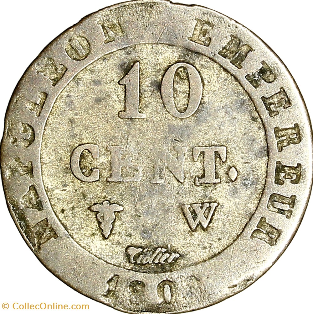 10 cent. à l'N couronnée, Napoléon Ier, 1809, Lille 2 monnaies monde france 10 cent a n couronnee napoleon ier 1809 lille