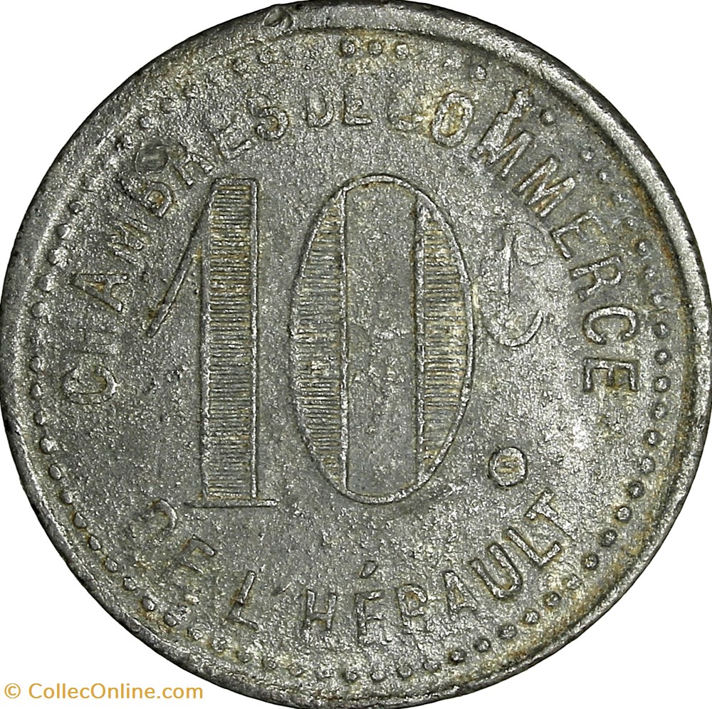 10 centimes, Chambres de Commerce de l'Hérault, 1918-1921 monnaies monde france 10 centimes chambres de commerce de herault 1918 1921