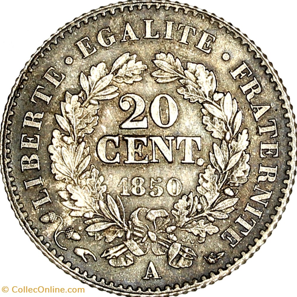 monnaies monde france 20 centimes ceres iie republique 1850 oreille haute paris