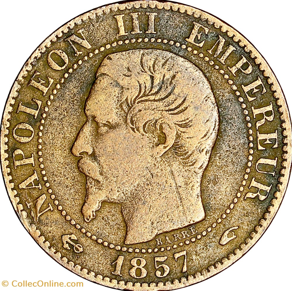 monnaies monde france cinq centimes tete nue napoleon iii 1857 paris