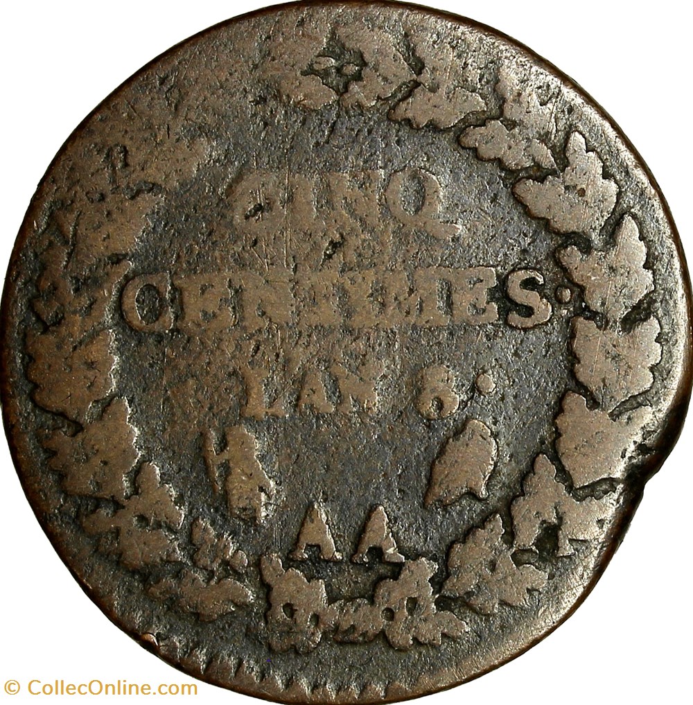 Cinq centimes Dupré, grand module, le Consulat, an 8, Metz monnaies monde france cinq centimes dupre grand module le consulat an 8 metz