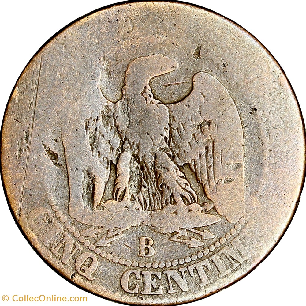 monnaies monde france cinq centimes tete nue napoleon iii 1855 chien rouen
