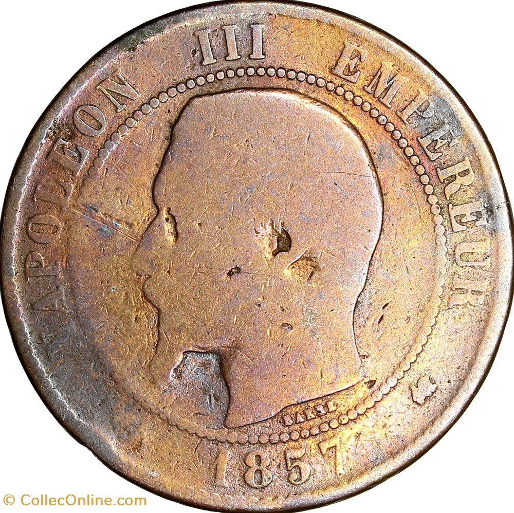 Dix centimes, tête nue, Napoléon III, 1857, Bordeaux monnaies monde france dix centimes tete nue napoleon iii 1857 bordeaux