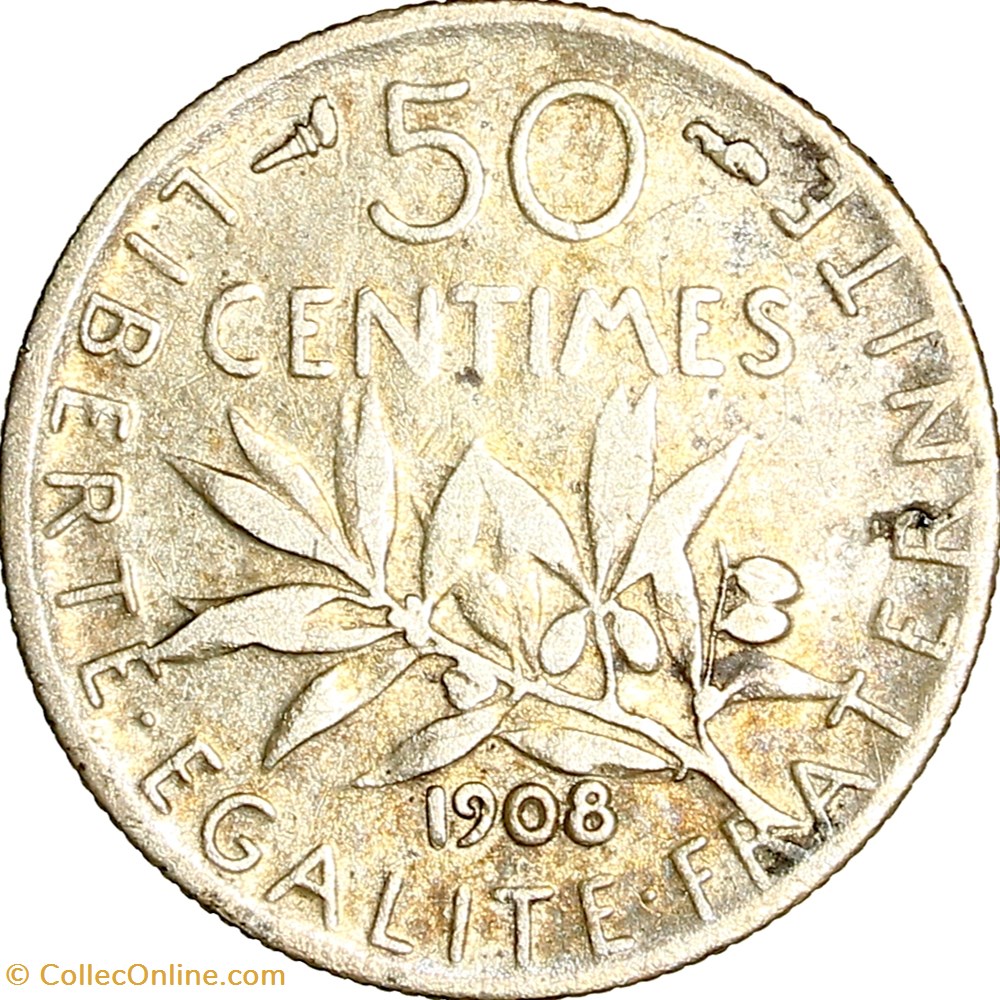 monnaies monde france 50 centimes semeuse iiie republique 1908