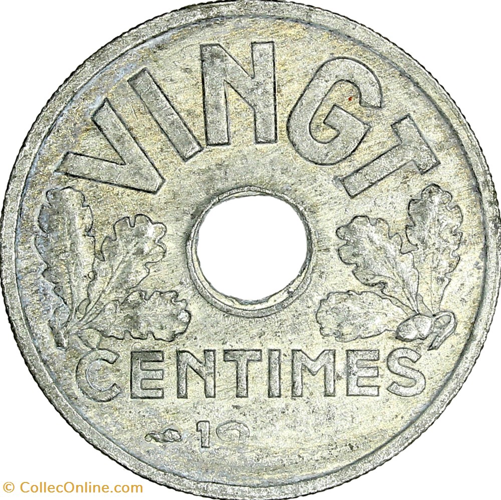 Vingt centimes Etat Français, Etat Français, 1941, coin bouché monnaies france modernes vingt centimes etat francais etat francais 1941 coin bouche