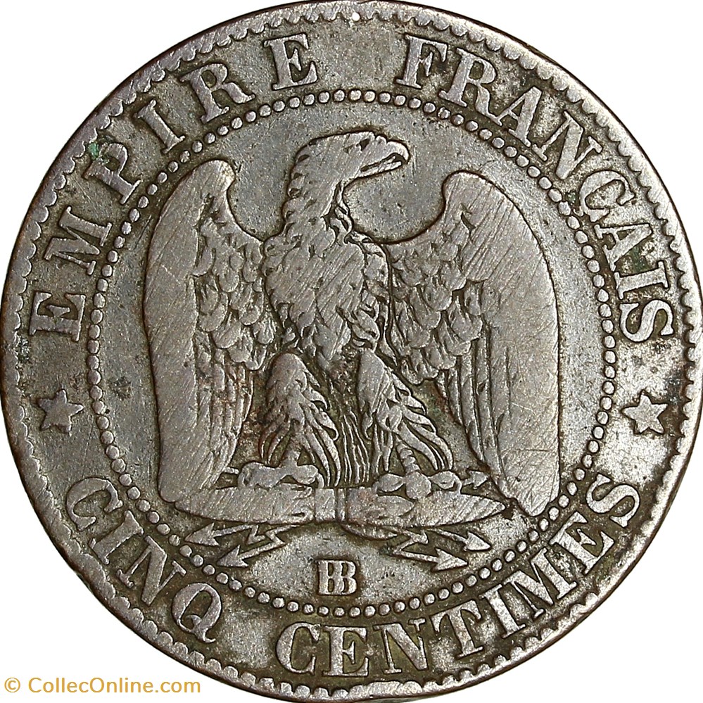 Cinq centimes, tête nue, Napoléon III, 1857, Strasbourg monnaies monde france cinq centimes tete nue napoleon iii 1857 strasbourg