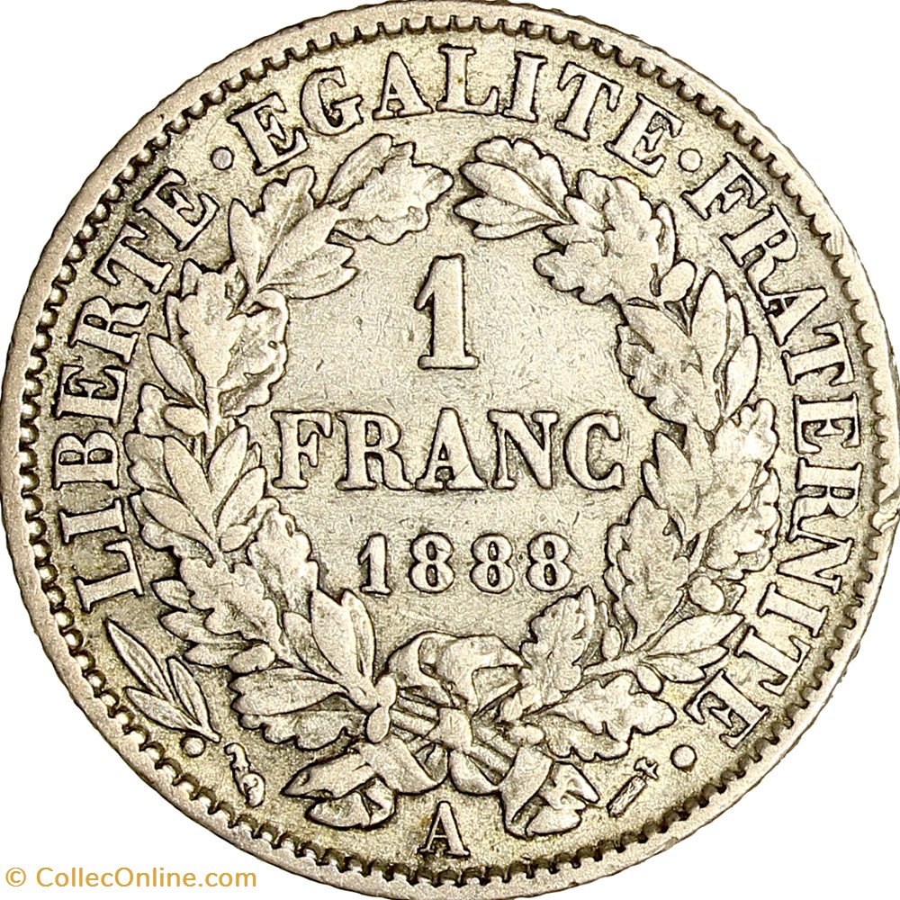 monnaies monde france 1 franc ceres iiie republique 1888 paris