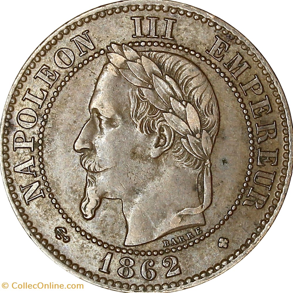 Deux centimes, tête laurée, Napoléon III, 1862, grand BB, Strasbourg monnaies monde france deux centimes tete lauree napoleon iii 1862 grand bb strasbourg