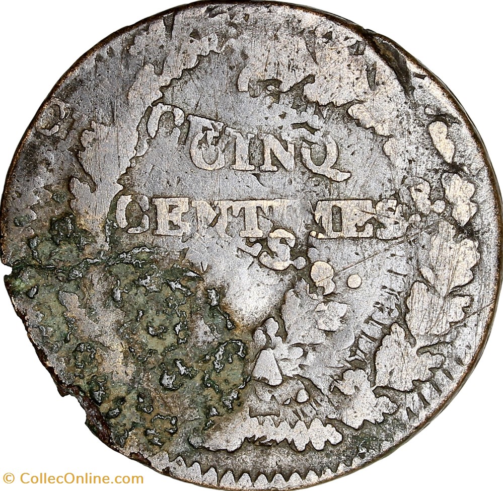 Cinq centimes Dupré, grand module, Consulat, an 8, Paris, 3 frappes décentrées, 2 frappes en place monnaies monde france cinq centimes dupre grand module consulat an 8 paris 3 frappes decentrees 2 frappes en place