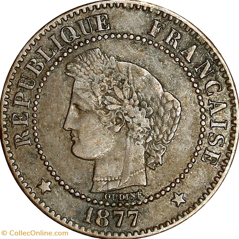 2 centimes Cérès, IIIe République, 1877, Paris monnaies monde france 2 centimes ceres iiie republique 1877 paris
