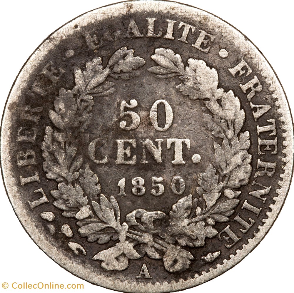 monnaies monde france 50 centimes ceres iie republique 1850 paris