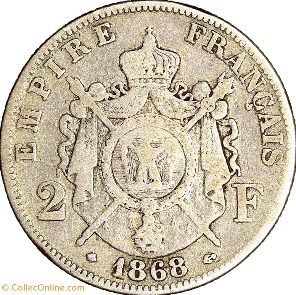 2 francs, tête laurée, Napoléon III, 1868, Paris monnaies monde france 2 francs tete lauree napoleon iii 1868 paris