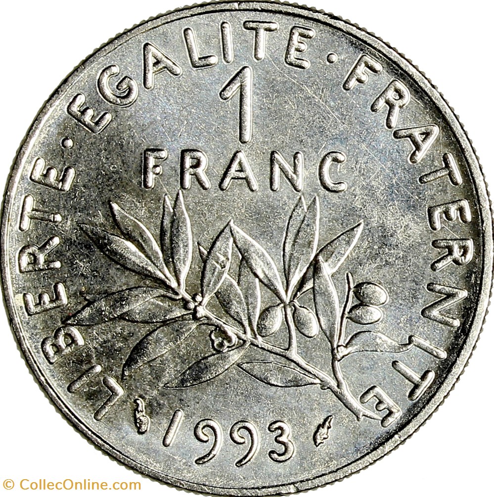 1 franc Semeuse, nickel, 1993 monnaies monde france 1 franc semeuse nickel 1993