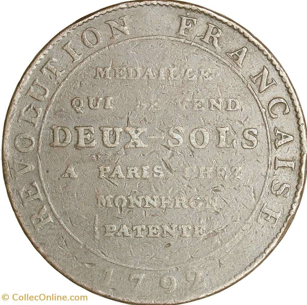Monneron de 2 sols à la Liberté, type "qui se vend", 1792 monnaies monde france monneron de 2 sols a la liberte type qui se vend 1792