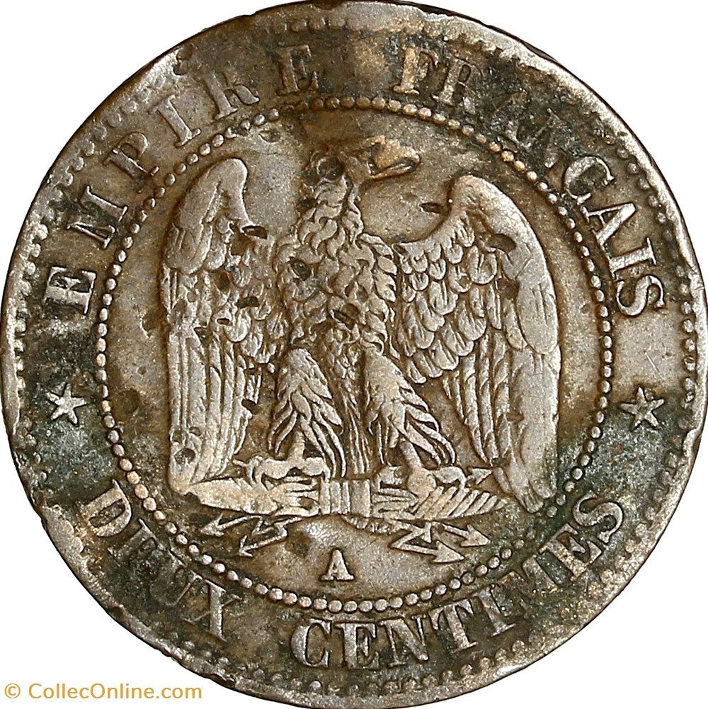 Deux centimes, tête nue, Napoléon III, 1857, Paris monnaies monde france deux centimes tete nue napoleon iii 1857 paris