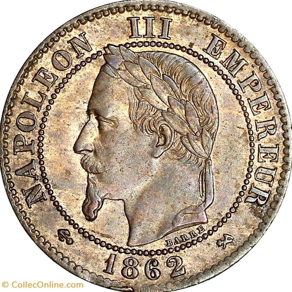 monnaies monde france deux centimes tete lauree napoleon iii 1862 bordeaux