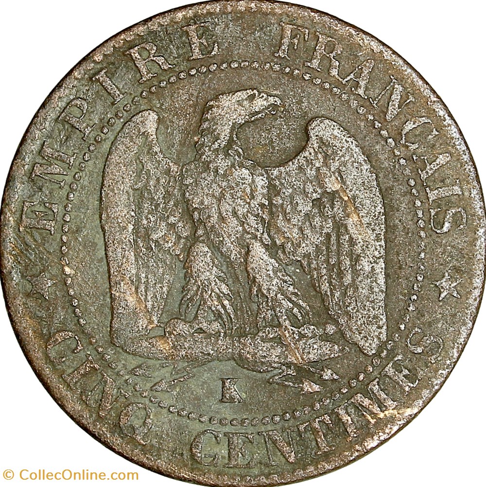 Cinq centimes, tête nue, Napoléon III, 1855, chien, Bordeaux monnaies monde france cinq centimes tete nue napoleon iii 1855 chien bordeaux