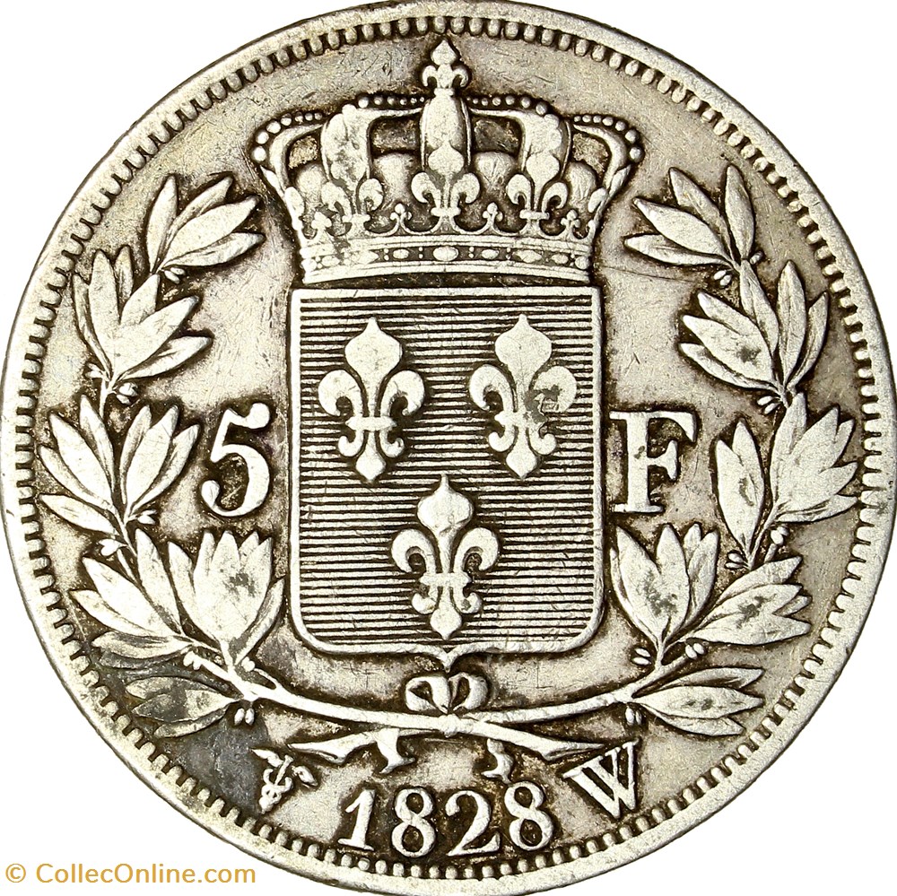 5 francs 2e type, Charles X, 1828, Lille monnaies monde france 5 francs 2e type charles x 1828 lille