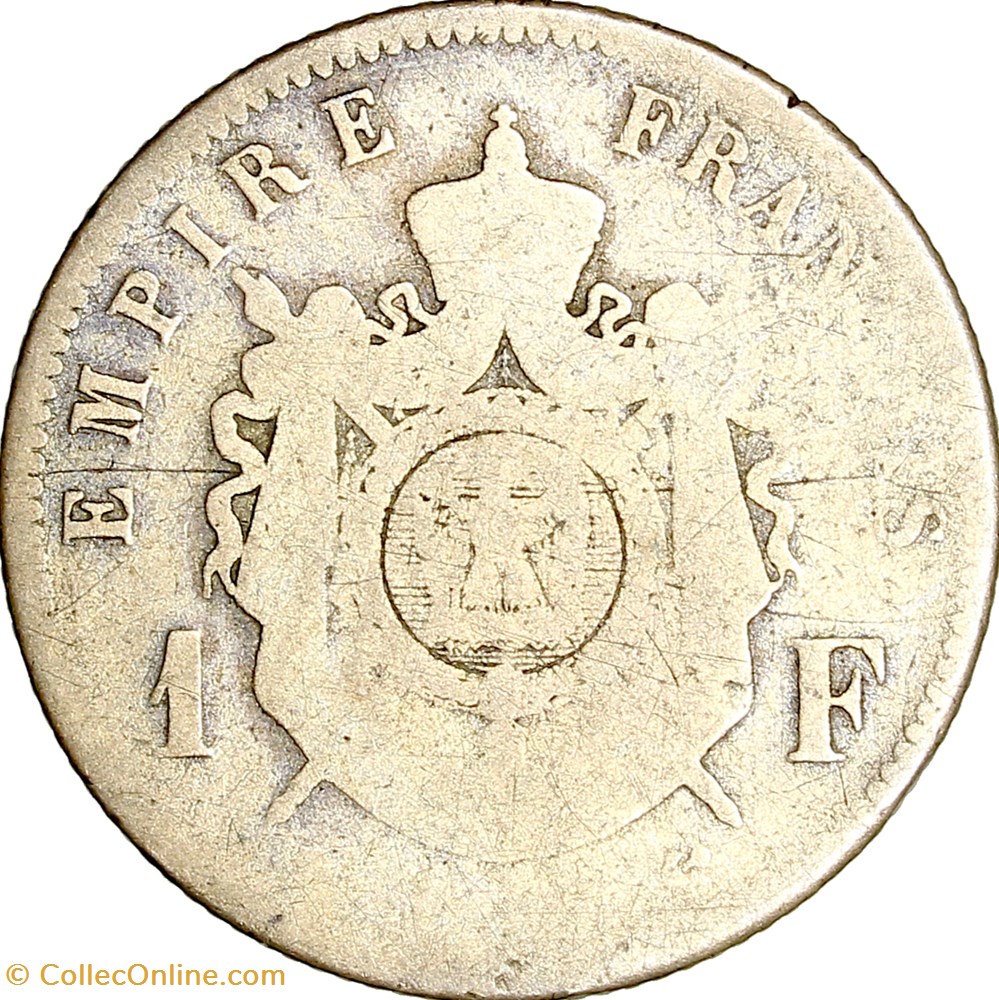 1 franc, tête laurée, Napoléon III, 1867, BB normal, Strasbourg monnaies monde france 1 franc tete lauree napoleon iii 1867 bb normal strasbourg