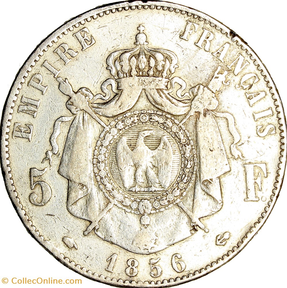5 francs tête nue, Napoléon III, 1856, Paris monnaies monde france 5 francs tete nue napoleon iii 1856 paris