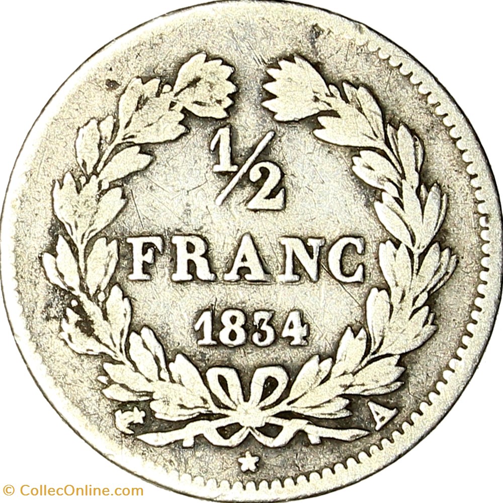 1/2 franc, Louis-Philippe Ier, 1834, Paris monnaies monde france 1 2 franc louis philippe ier 1834 paris