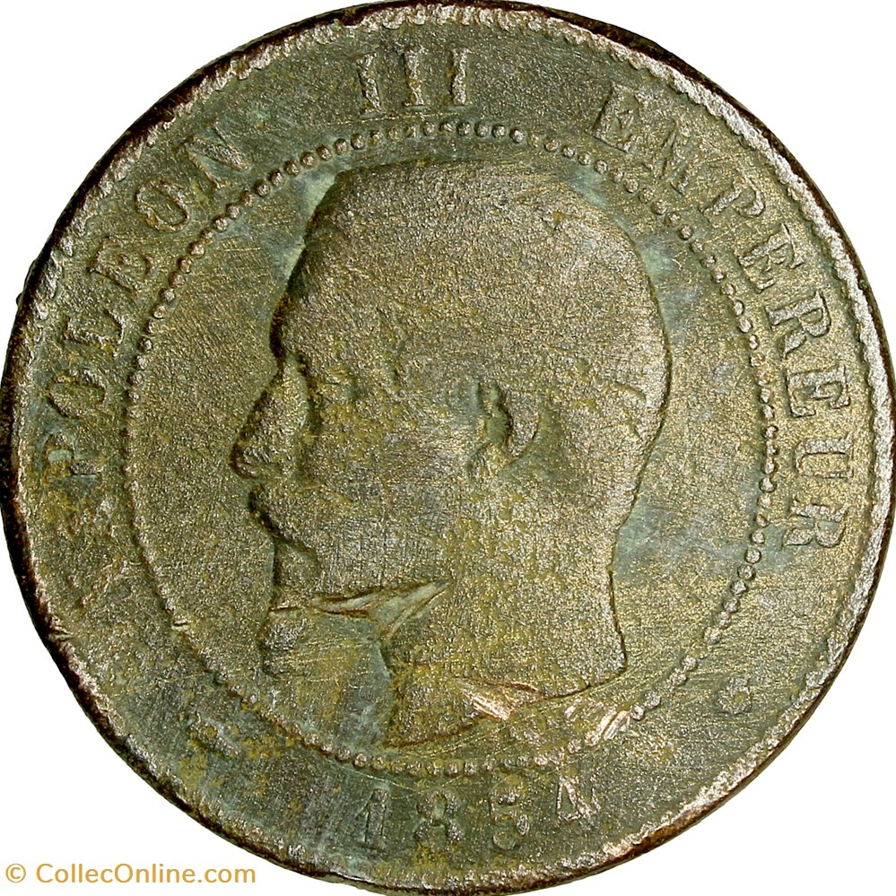 Dix centimes, tête nue, Napoléon III, 1854, Marseille monnaies monde france dix centimes tete nue napoleon iii 1854 marseille